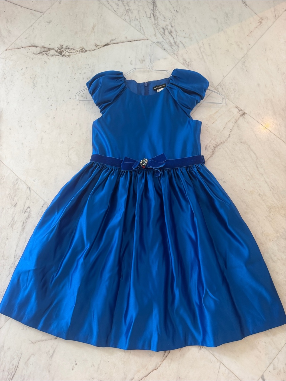 David Charles Royal Blue Party Silk Dress with Rhinestones Bow Belt Sz10